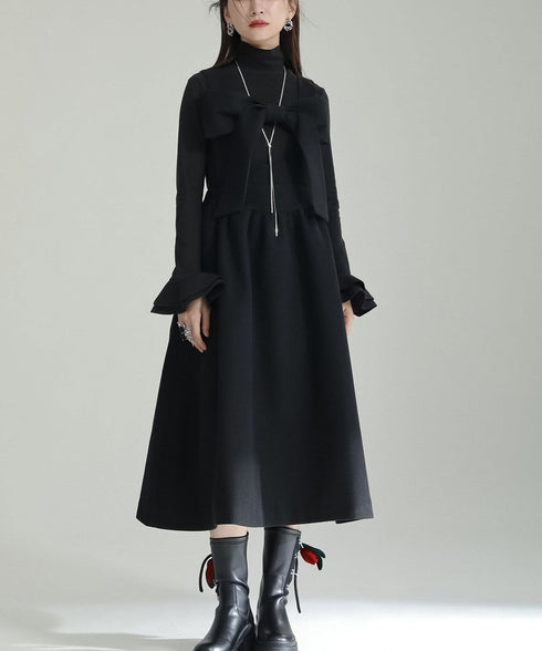 Bow Strap Wool Dress
